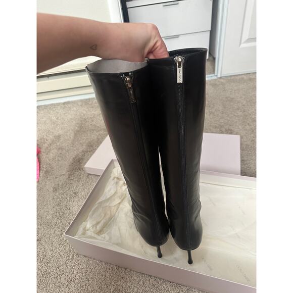 Jimmy Choo Sz 39 Peony Black Italian Kid Leather Knee High Boots Heels Stiletto - Picture 7 of 12